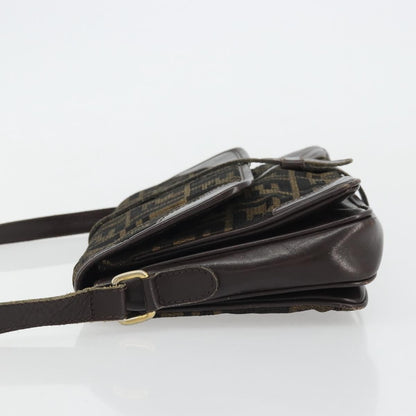 Fendi FENDI Zucca Canvas Shoulder Bag Black Brown Authentic YKZ1111