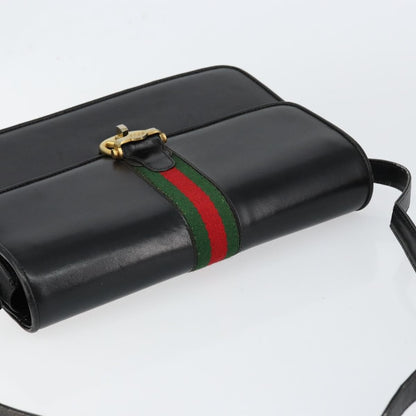 Gucci GUCCI Web Sherry Line Shoulder Bag Leather Black Gold Authentic SW1764