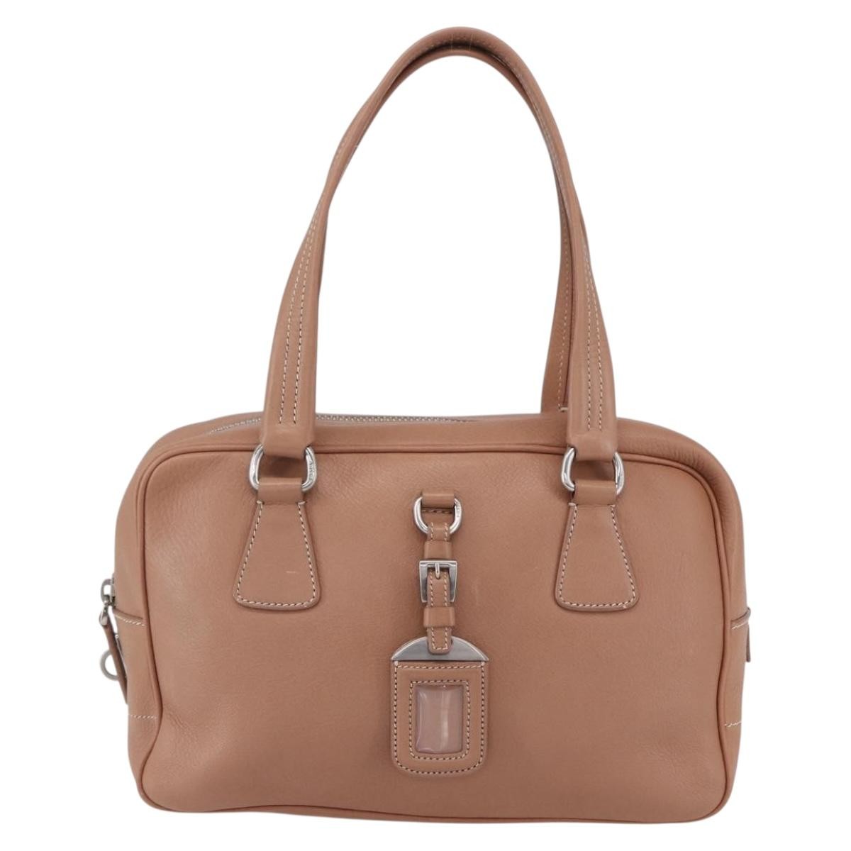 Prada PRADA Hand Bag Leather Silver Beige Authentic ka117