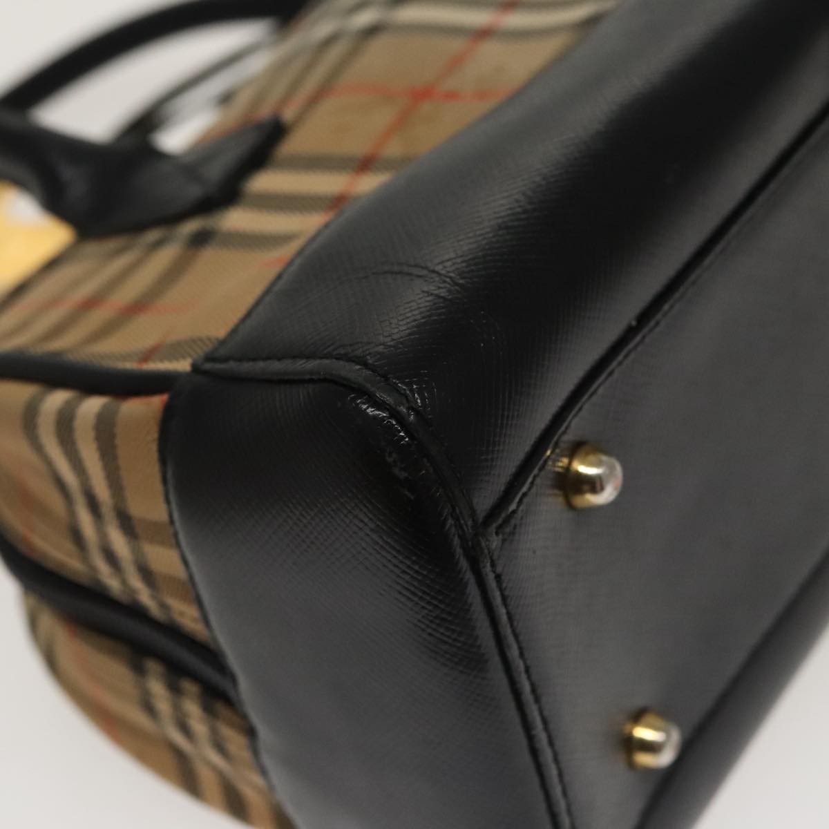 Burberry BURBERRY Nova Check Tote Bag Canvas Leather Beige Black Authentic 100692