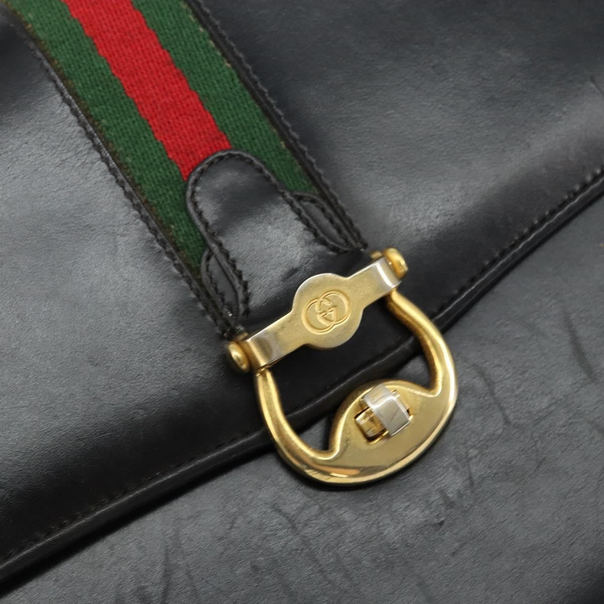Gucci GUCCI Web Sherry Line Shoulder Bag Leather Black Gold Authentic SW1764
