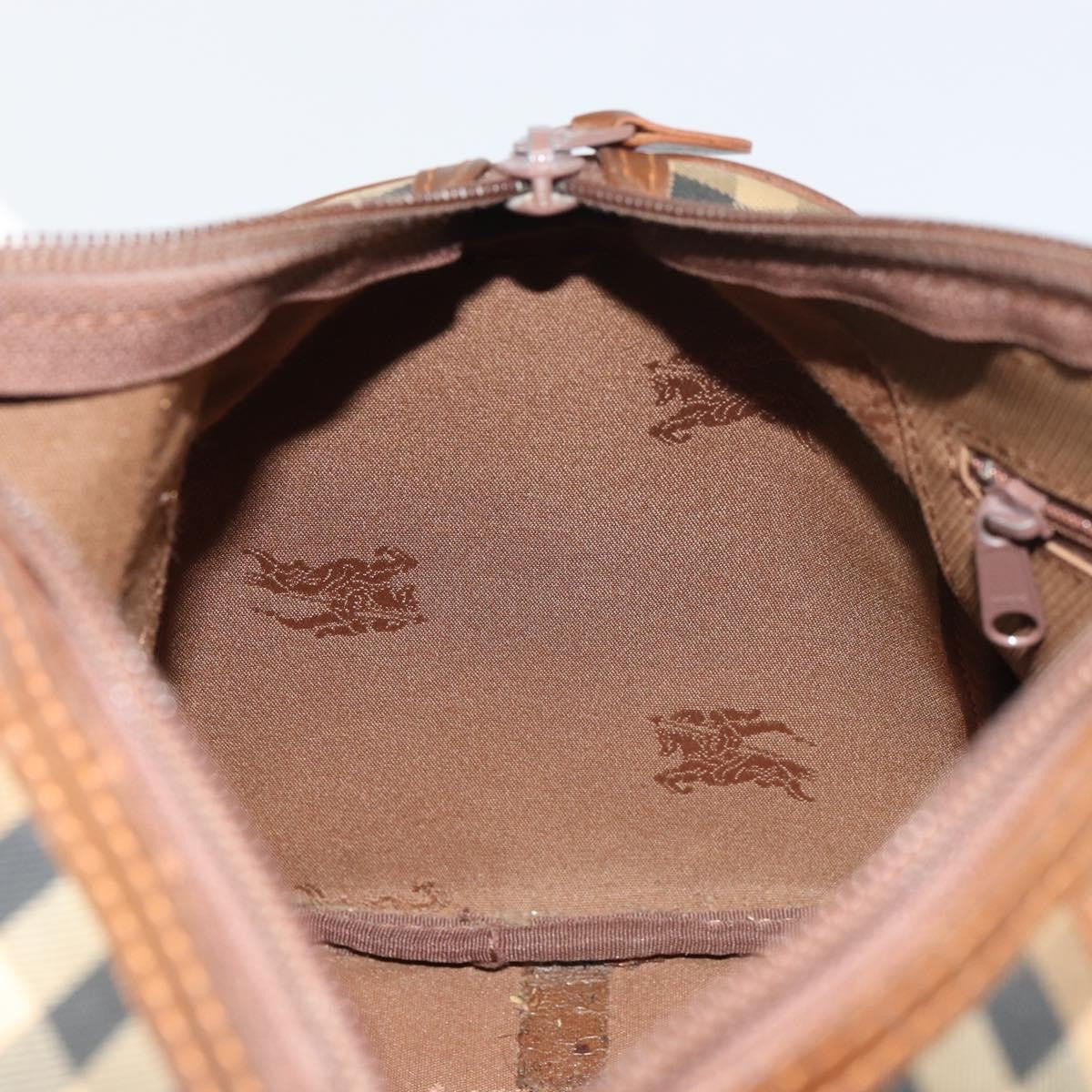 Burberrys Burberrys Nova Check Hand Bag Canvas Leather Beige Gold Authentic mr1638