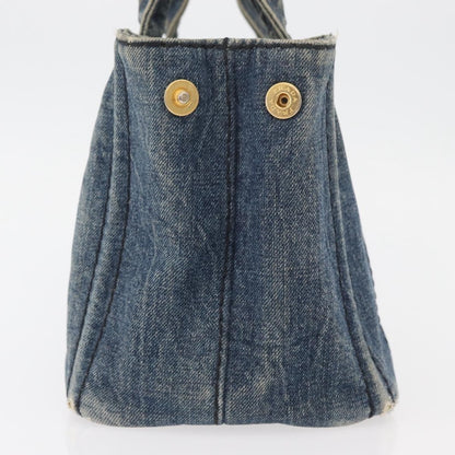 Prada PRADA Canapa PM Hand Bag Denim Blue Gold Authentic bs34435