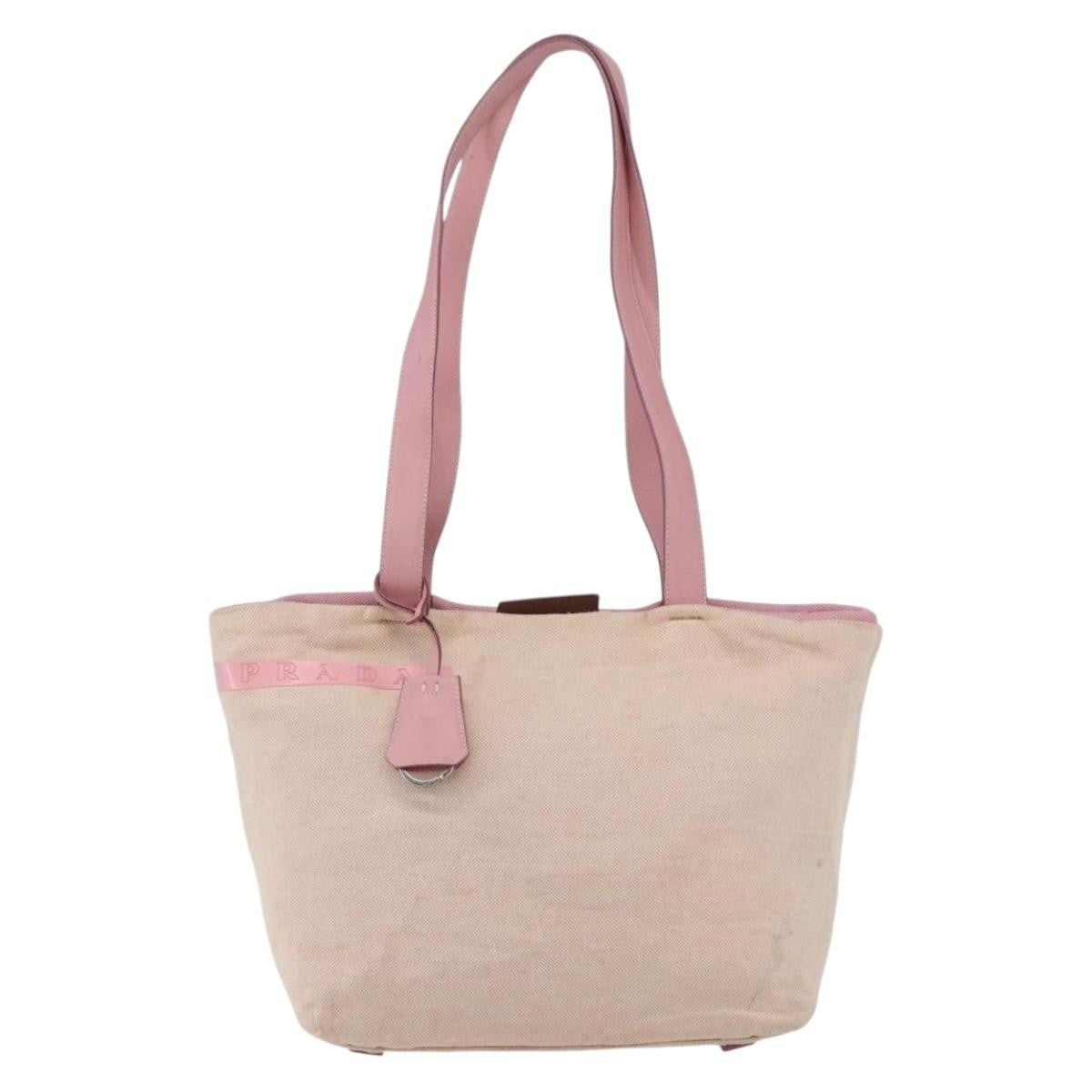 Prada PRADA Tote Bag Canvas Pink Silver Authentic bs33108