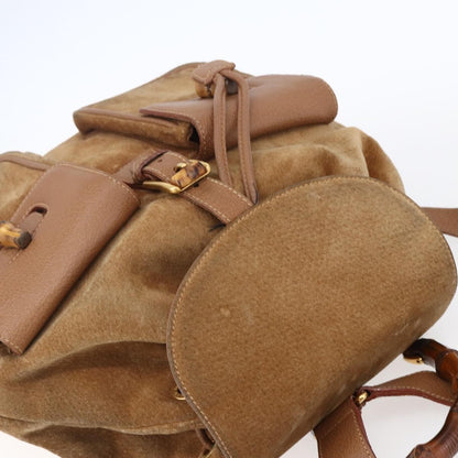 Gucci GUCCI Bamboo Backpack Suede Brown Gold 003 2058 0016 Authentic 148819 Bag