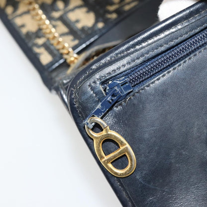 Dior Christian Dior Trotter Canvas Chain Shoulder Bag Navy Gold Authentic fm5340