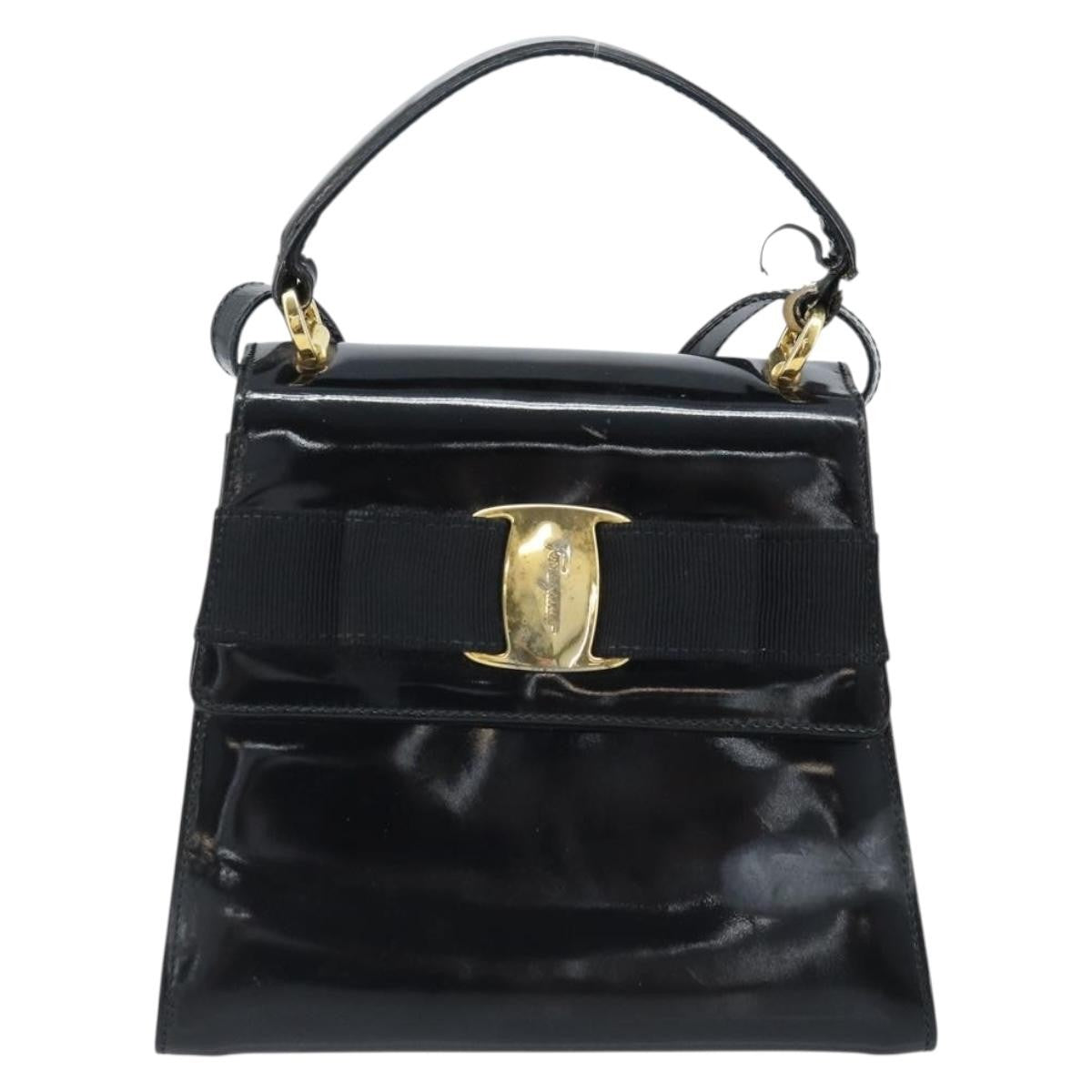 Salvatore Ferragamo Salvatore Ferragamo Vala Hand Bag Patent leather 2way Black Gold Authentic LNZ738