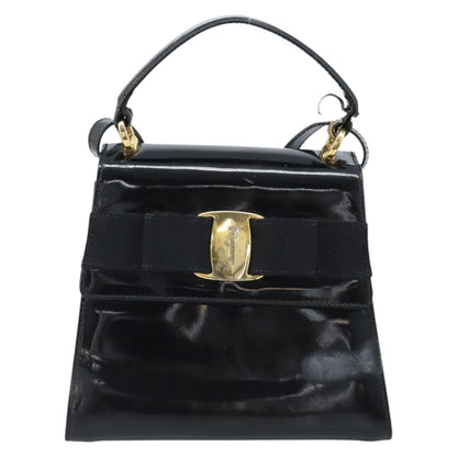 Salvatore Ferragamo Salvatore Ferragamo Vala Hand Bag Patent leather 2way Black Gold Authentic LNZ738