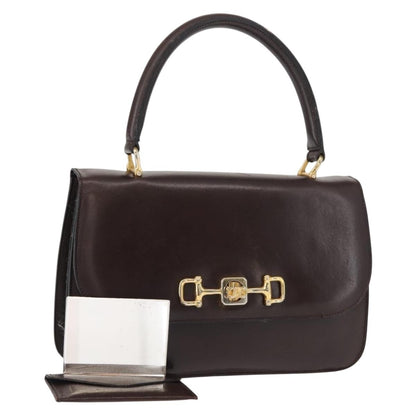 Celine CELINE Hand Bag Leather Brown Gold Authentic fm4934