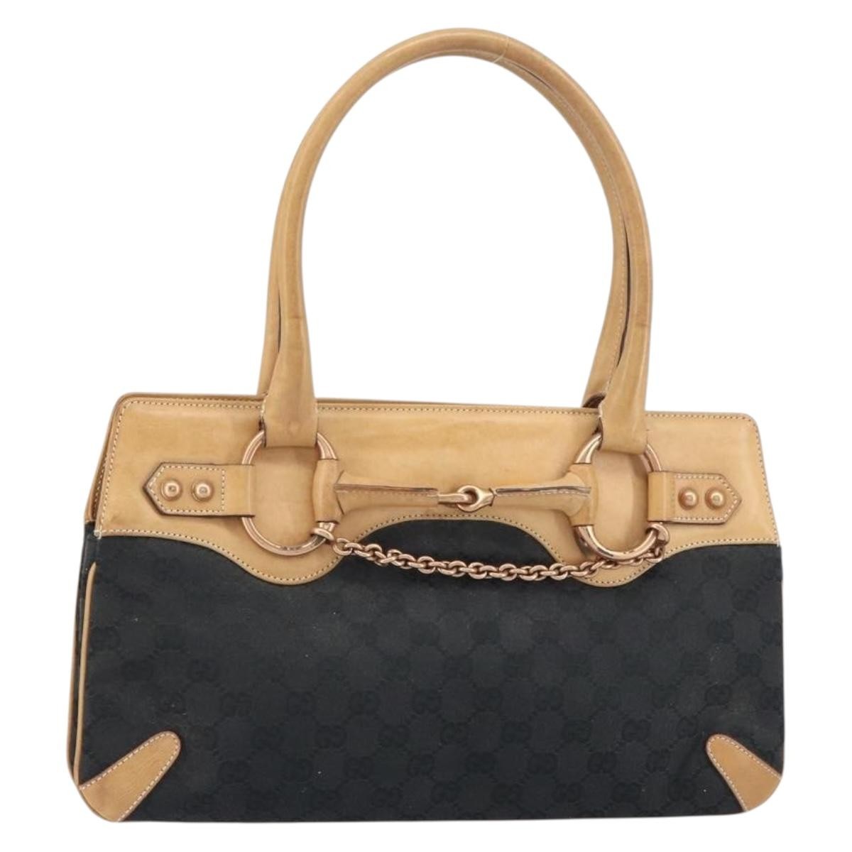 Gucci GUCCI GG Canvas Tote Bag Black Gold 114913 Authentic gh1523