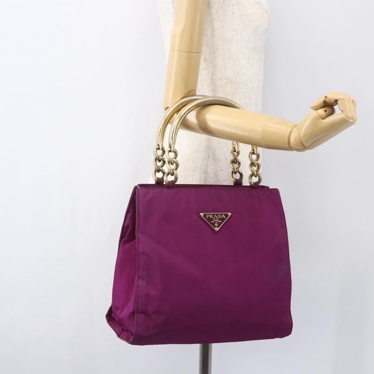 Prada PRADA Hand Bag Nylon Metal Purple Gold Authentic 155416