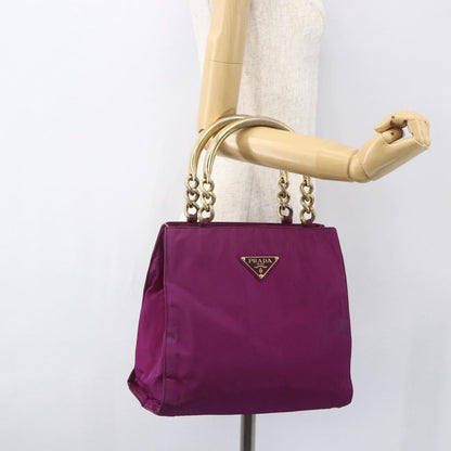 Prada PRADA Hand Bag Nylon Metal Purple Gold Authentic 155416