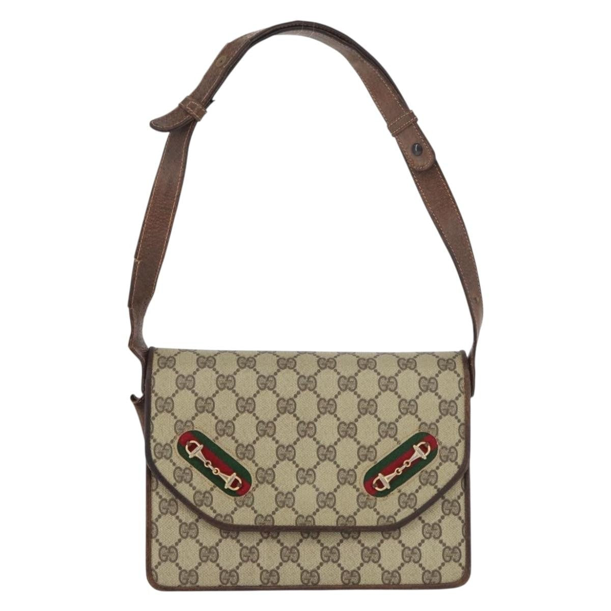 Gucci GUCCI GG Supreme Web Sherry Line Shoulder Bag PVC Leather Beige Gold Authentic 100377