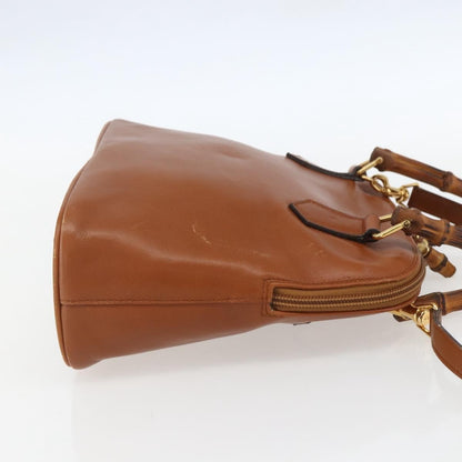 Gucci GUCCI Bamboo Hand Bag Leather 2way Brown Gold 000 1274 0290 Authentic 155221