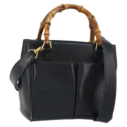 Gucci GUCCI Bamboo Hand Bag Leather 2way Black Gold 000 2122 0316 Authentic 160580