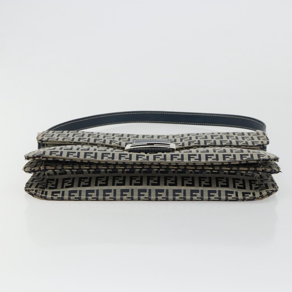Fendi FENDI Zucchino Canvas Shoulder Bag Navy Silver Authentic 182201V