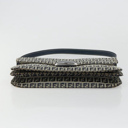 Fendi FENDI Zucchino Canvas Shoulder Bag Navy Silver Authentic 182201V