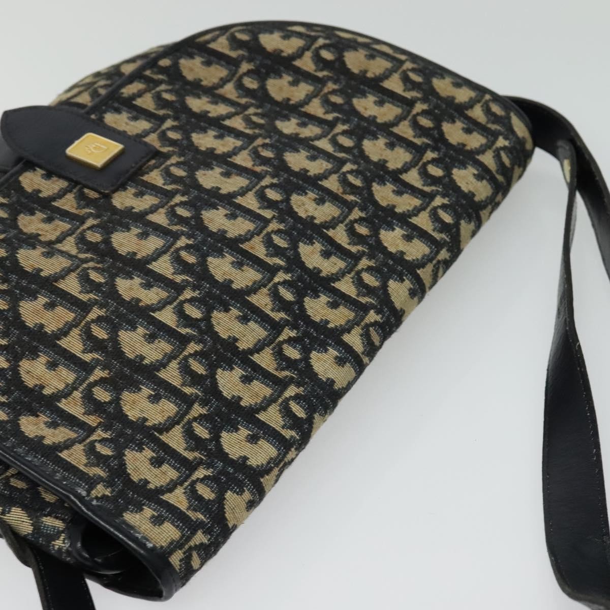 Dior Christian Dior Trotter Canvas Shoulder Bag Navy Gold Authentic BD2178