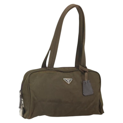 Prada PRADA Hand Bag Nylon Khaki Silver Authentic BA10374