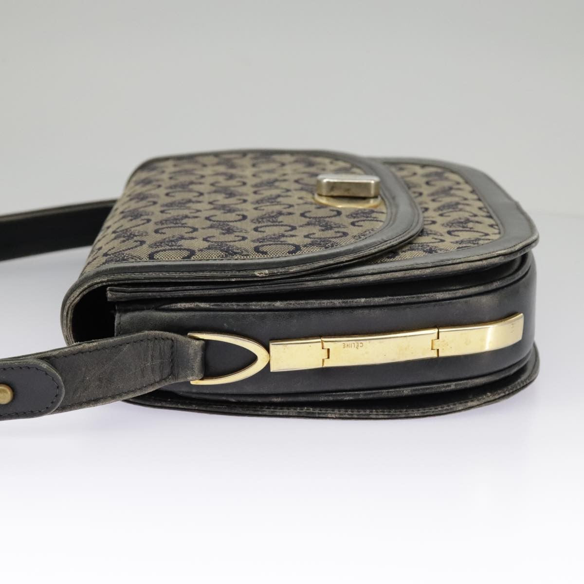 Celine CELINE C Sulky Shoulder Bag Canvas Navy Beige Authentic 100162