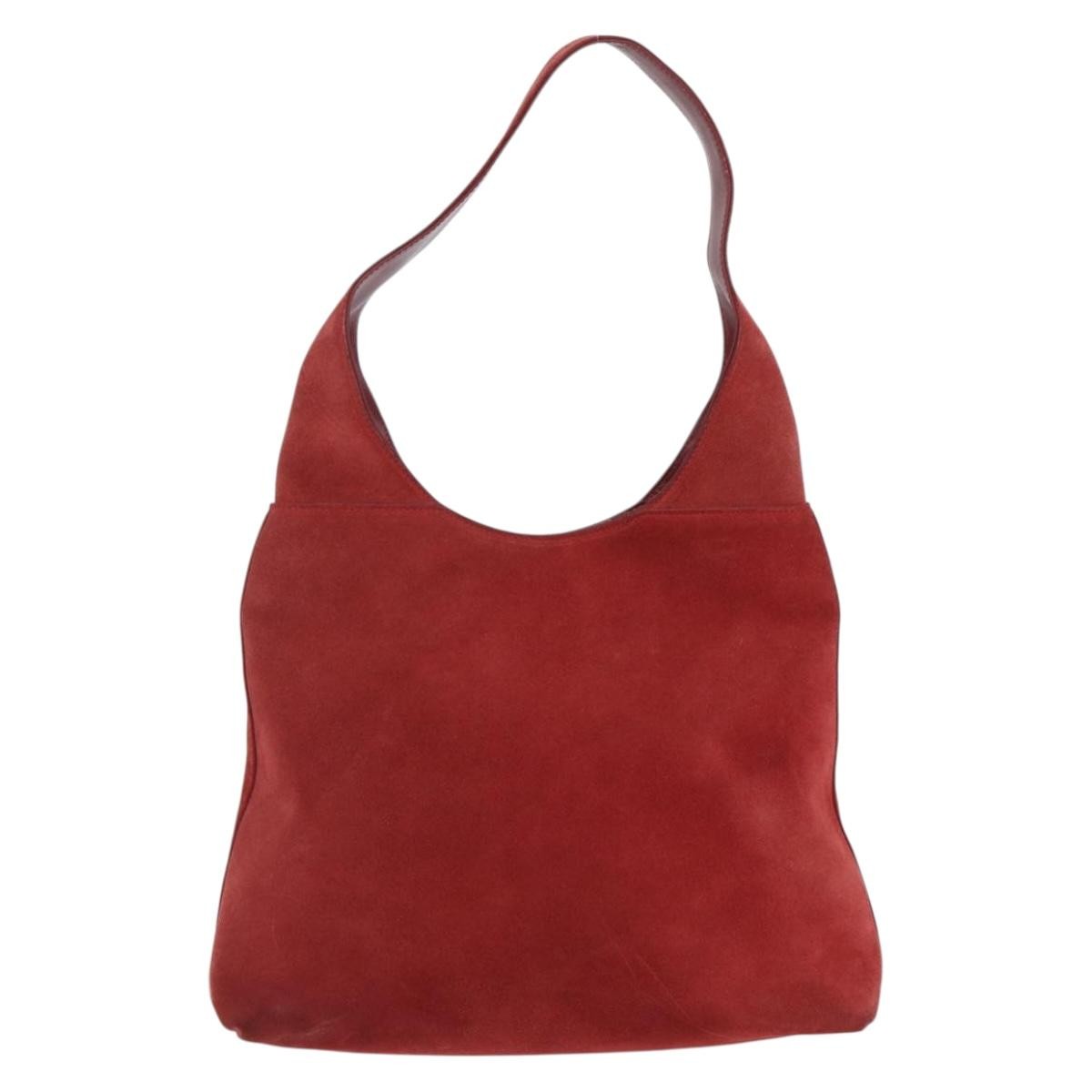 Gucci GUCCI Shoulder Bag Suede Red Silver Authentic 154502