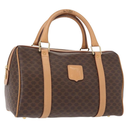 Celine CELINE Macadam Canvas Boston Bag PVC Brown Gold Authentic 152724