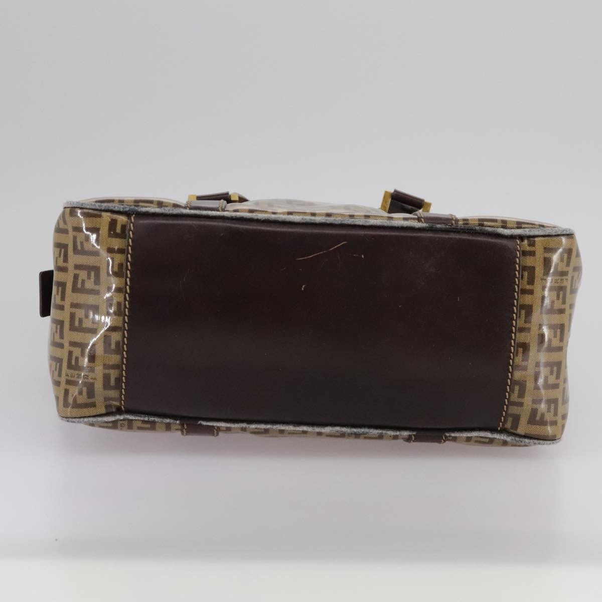 Fendi FENDI Zucchino Canvas Hand Bag Brown Gold Authentic bs21516