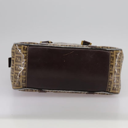 Fendi FENDI Zucchino Canvas Hand Bag Brown Gold Authentic bs21516