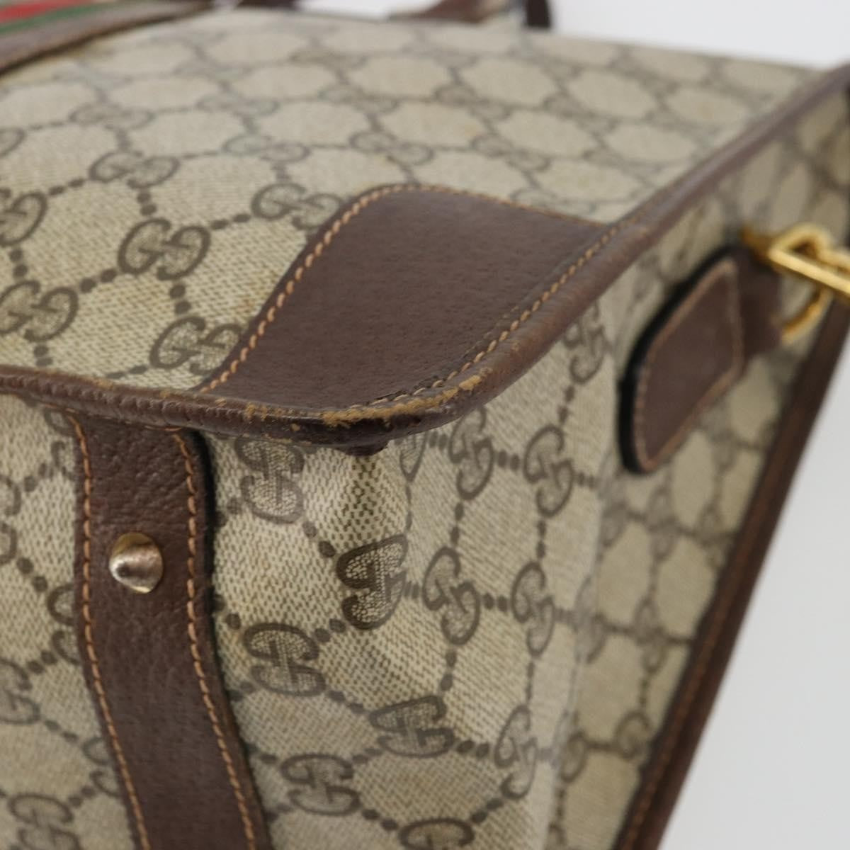 Gucci GUCCI GG Supreme Web Sherry Line Hand Bag PVC 2way Beige Gold Authentic ti3926