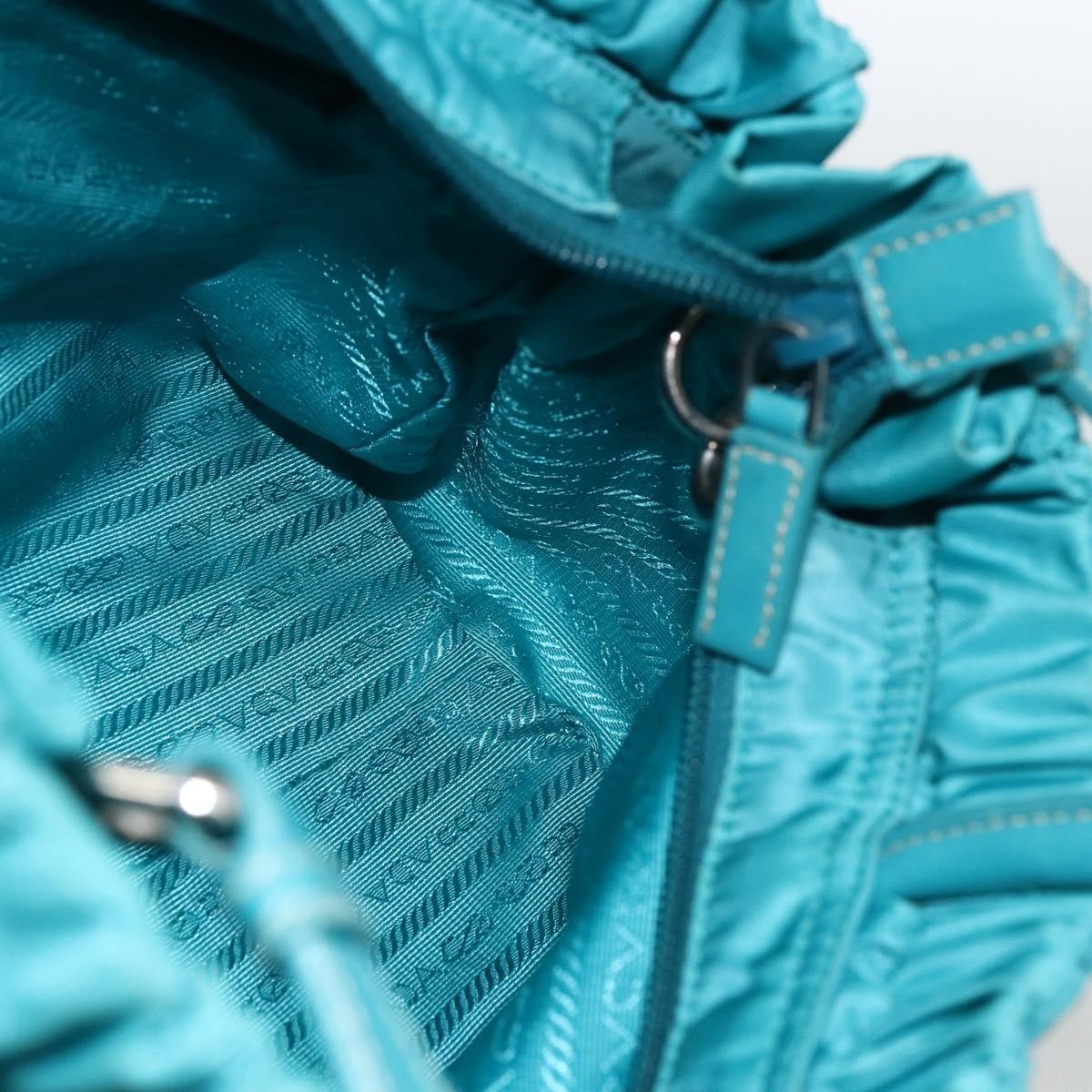Prada PRADA Hand Bag Nylon 2way Turquoise Blue Silver Authentic gh1880A