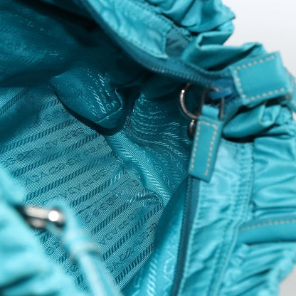 Prada PRADA Hand Bag Nylon 2way Turquoise Blue Silver Authentic gh1880A