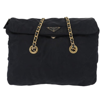 Prada PRADA Chain Shoulder Bag Nylon Navy Gold Authentic ka893