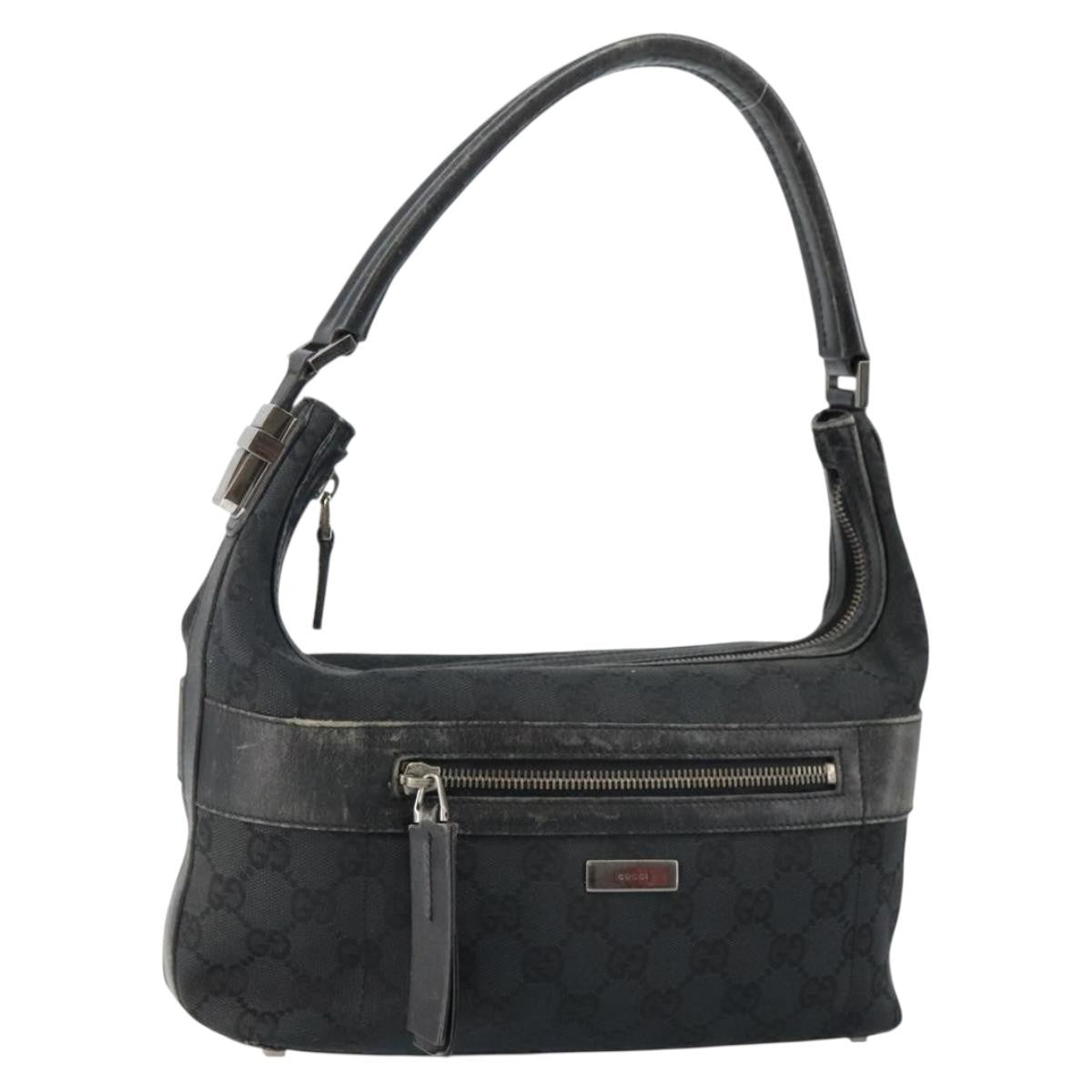 Gucci GUCCI GG Canvas Shoulder Bag Black Silver 001 4302 Authentic 144270