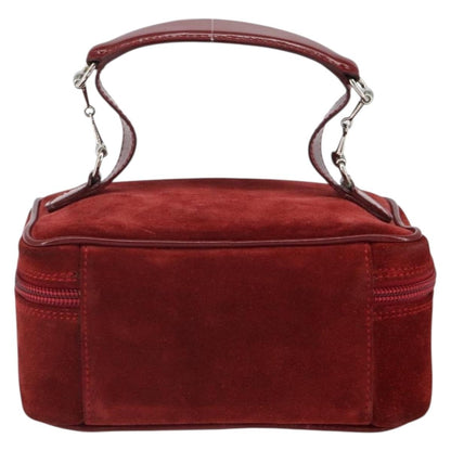 Gucci GUCCI Horsebit Vanity Bag Hand Bag Suede Red Gold 032 1705 0141 Authentic yk19984