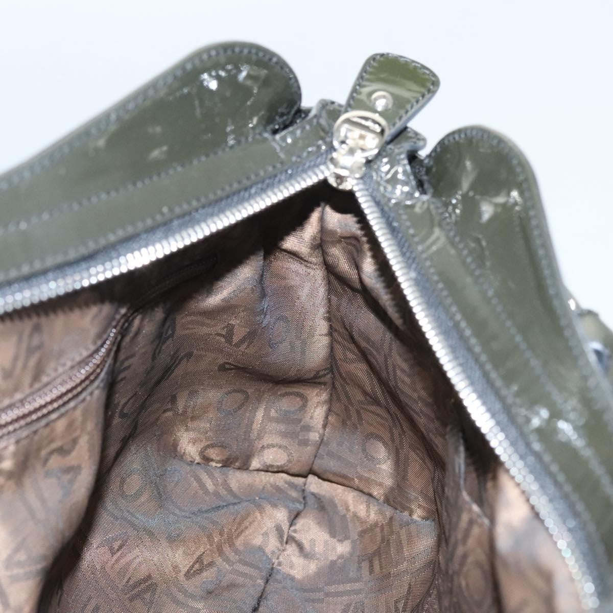 Salvatore Ferragamo Salvatore Ferragamo Gancini Hand Bag Enamel Green Silver Authentic 126114