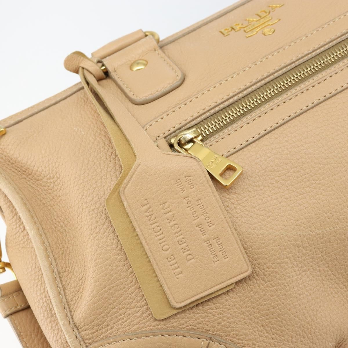 Prada PRADA Hand Bag Leather 2way Beige Gold Authentic ka1190