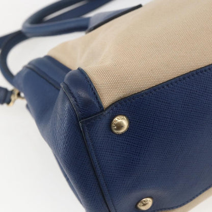 Prada PRADA Hand Bag Canvas 2way Beige Blue Authentic ka891