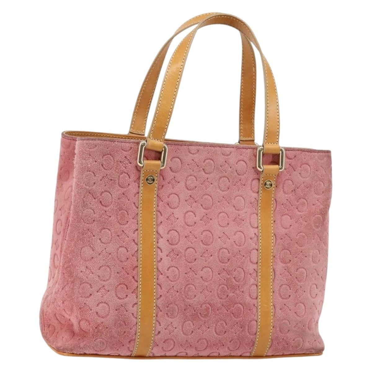 Celine CELINE C Macadam Canvas Hand Bag Suede Pink Gold Authentic bs29469