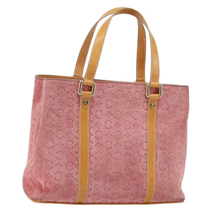 Celine CELINE C Macadam Canvas Hand Bag Suede Pink Gold Authentic bs29469