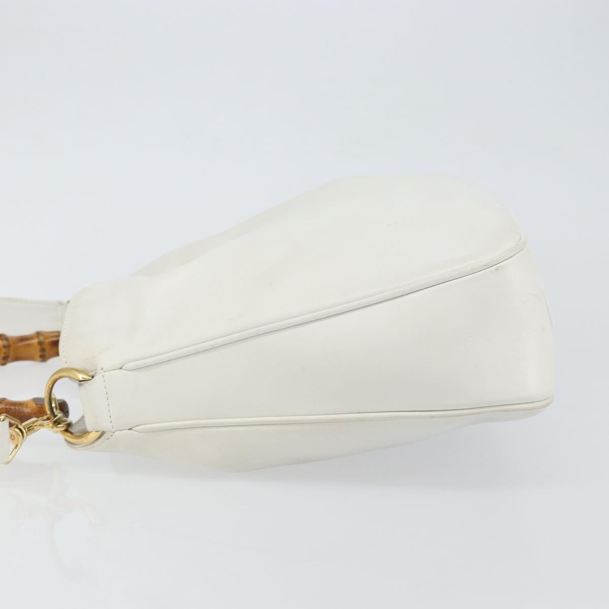 Gucci GUCCI Bamboo Hand Bag Leather 2way White Gold 001 3754 1638 Authentic 145811