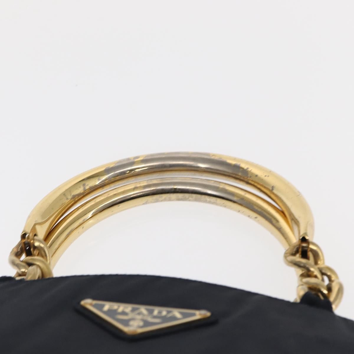 Prada PRADA Hand Bag Nylon Navy Gold Authentic 156119