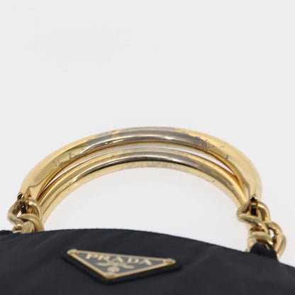 Prada PRADA Hand Bag Nylon Navy Gold Authentic 156119