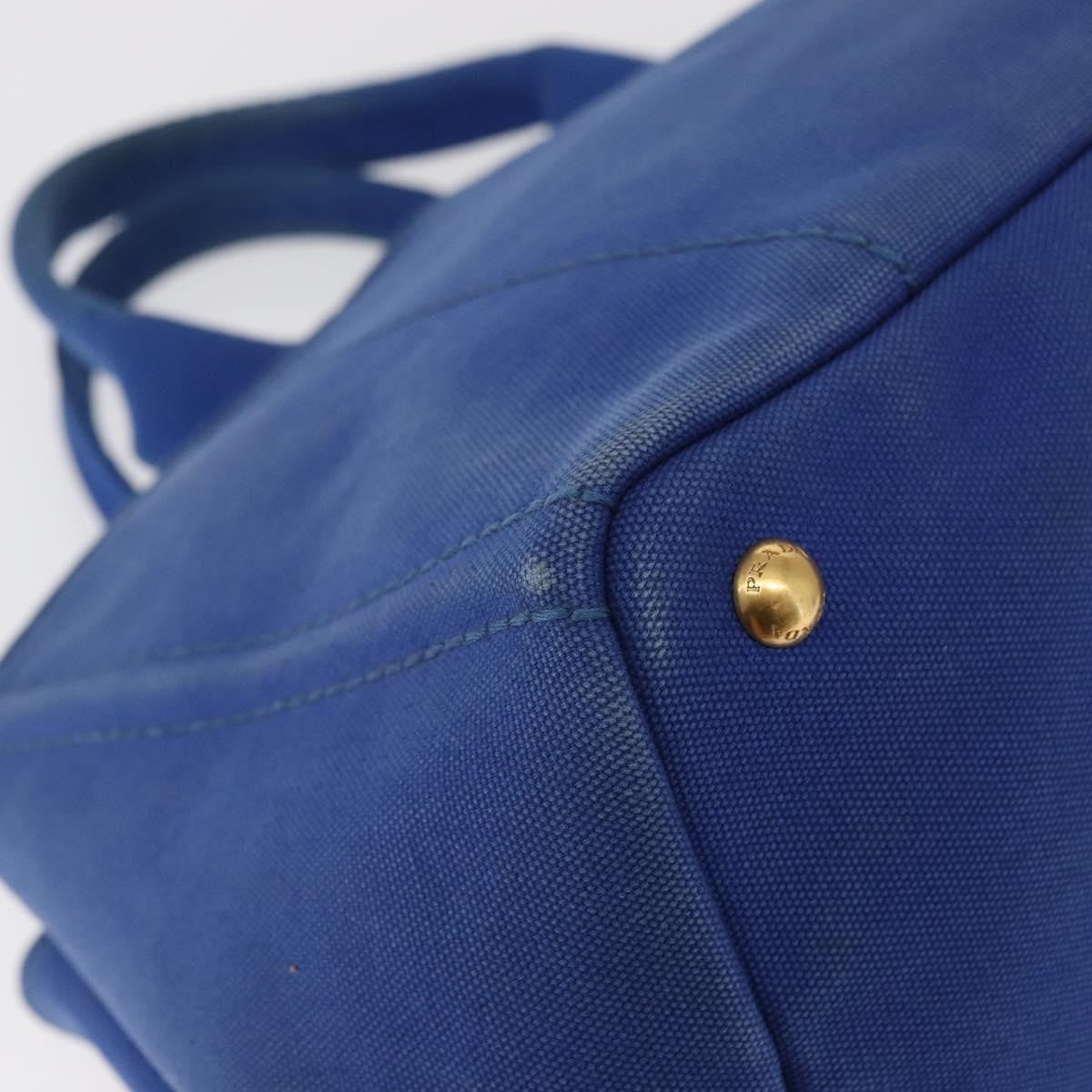 Prada PRADA Canapa MM Hand Bag Canvas Blue Gold Authentic 162140