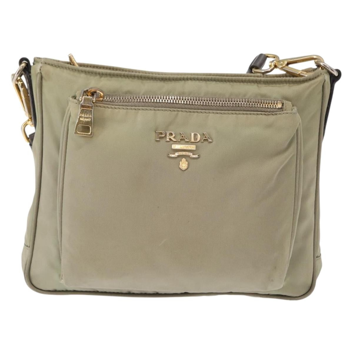 Prada PRADA Shoulder Bag Nylon Leather Beige Gold Authentic SW1841