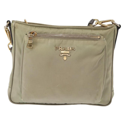 Prada PRADA Shoulder Bag Nylon Leather Beige Gold Authentic SW1841