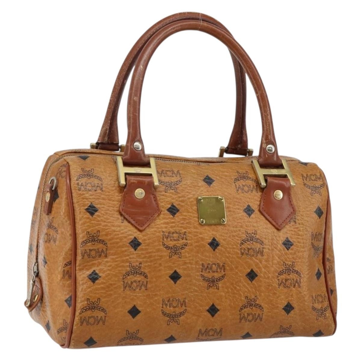 MCM MCM Logogram Vicetos Boston Bag PVC Leather Brown Gold Authentic gh904
