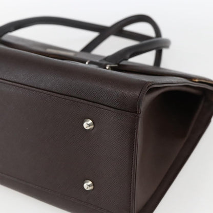 Burberry BURBERRY Hand Bag Leather Brown Silver Authentic BA10747