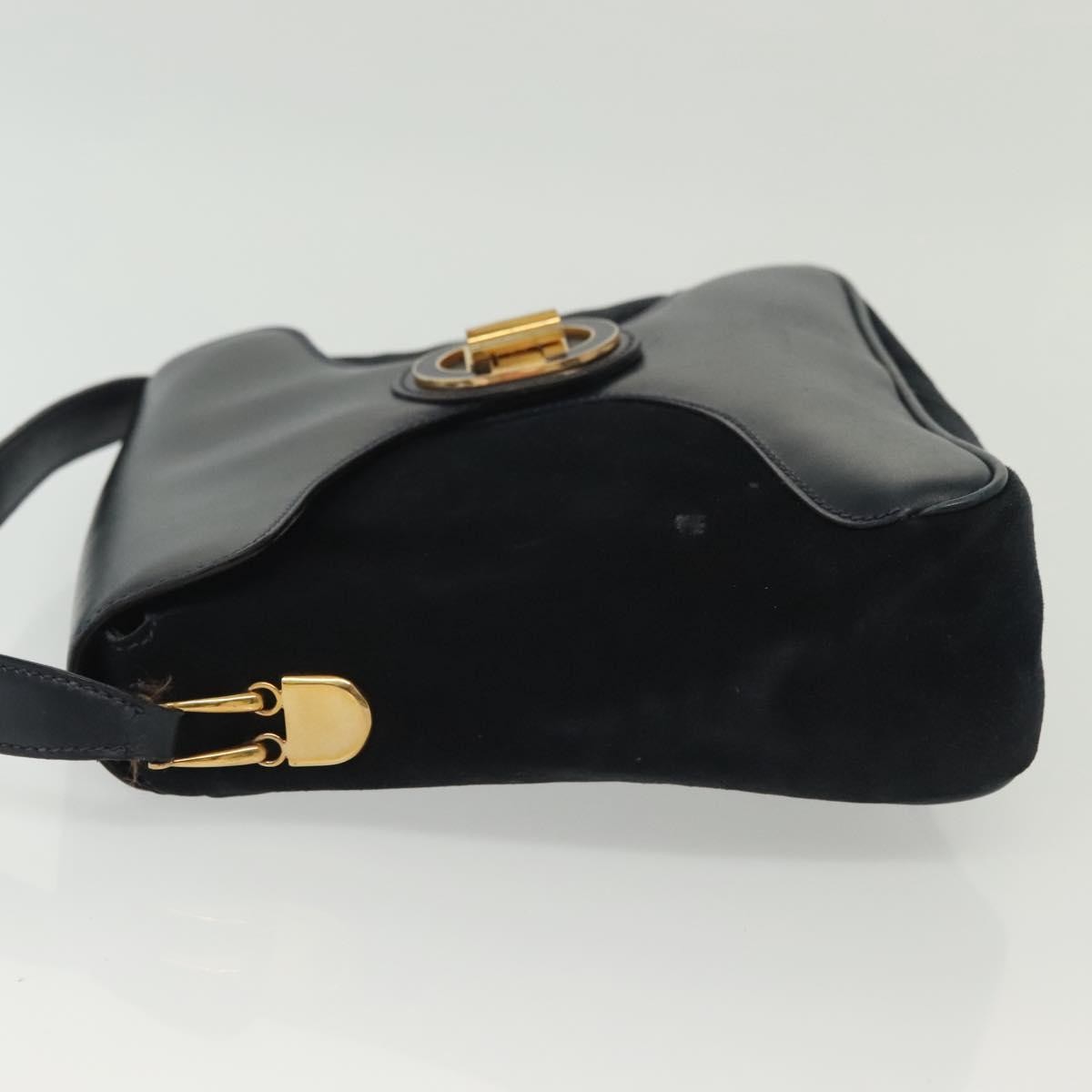 Gucci GUCCI Shoulder Bag Suede Navy Gold Authentic ep10549