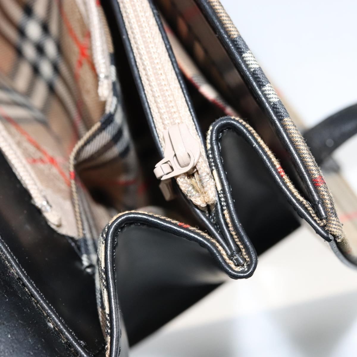Burberrys Burberrys Nova Check Hand Bag Leather Black Silver Authentic ep13393