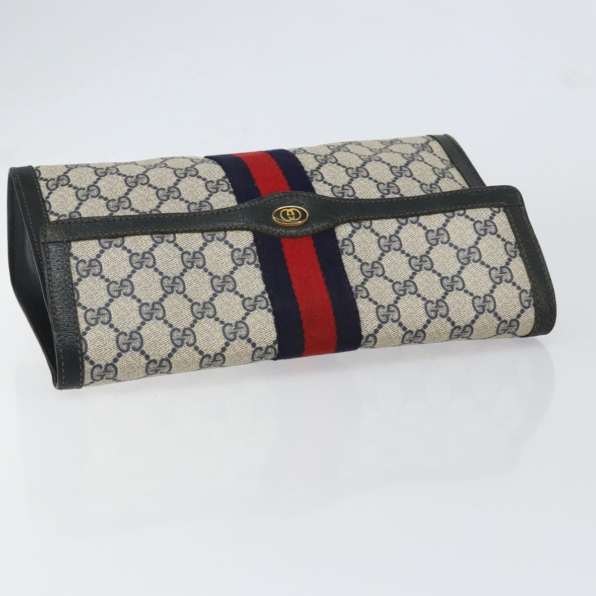 Gucci GUCCI GG Supreme Sherry Line Clutch Bag PVC Navy Red 84 01 007 Authentic 153350